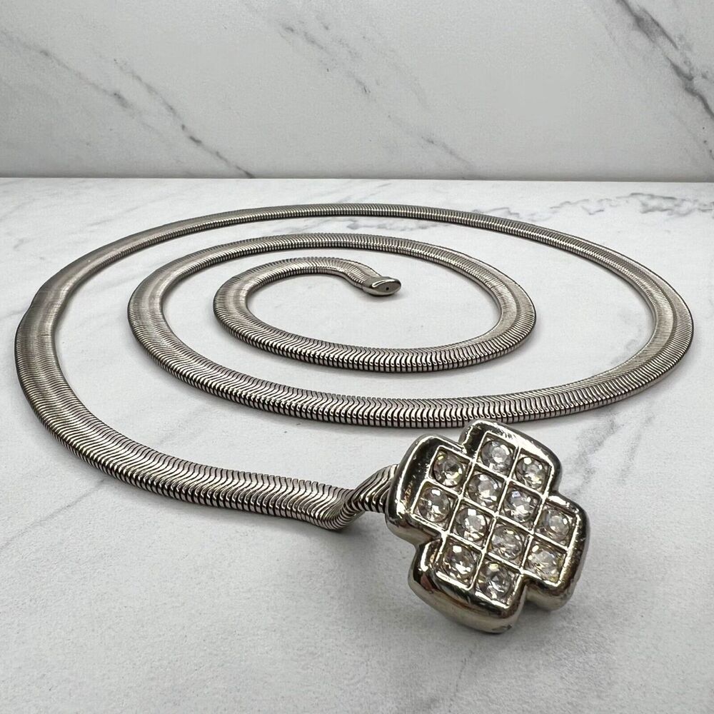Silver Tone Rhinestone Cross Chain Belt ✨ - Picture 3 of 12